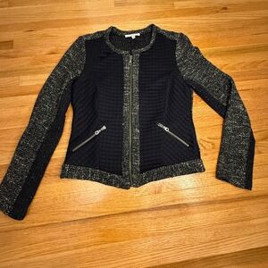 Drew Black Tweed Moto Jacket Medium | Quilted Zip Front‎ Blazer Style Workwear